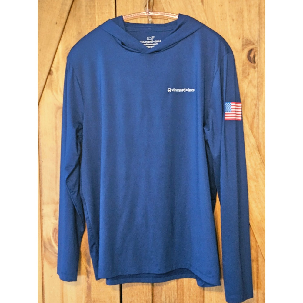 Vineyard Vines‎ Performance USA Long Sleeve Hoodie Men M Blue Light-weight  #771